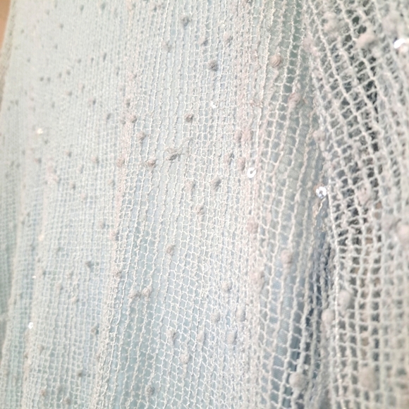 Elena Wang | Pastel blue long knit sweater with sequins & lace trim - Picture 7 of 11
